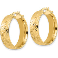 14K Yellow Gold Polished Textured Large Hoop Earrings - 24.32mm Length by 0