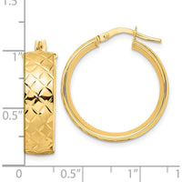14K Yellow Gold Polished Textured Large Hoop Earrings - 24.32mm Length by 0
