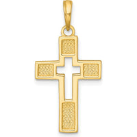 14K Yellow Gold Polished Textured Latin Cross Charm Pendant - 26.4mm Length by Oro Pregiato