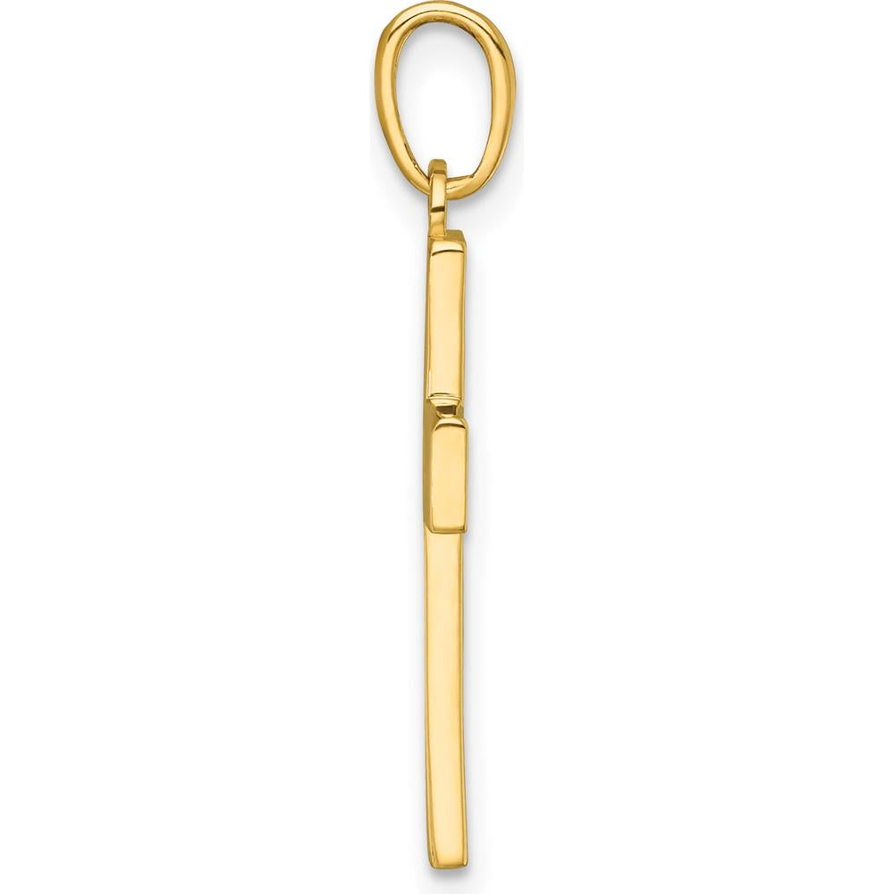 14K Yellow Gold Polished Textured Latin Cross Charm Pendant - 26.4mm Length by Oro Pregiato