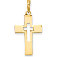 14K Yellow Gold Polished Textured Latin Cross Charm Pendant - 26.4mm Length by Oro Pregiato