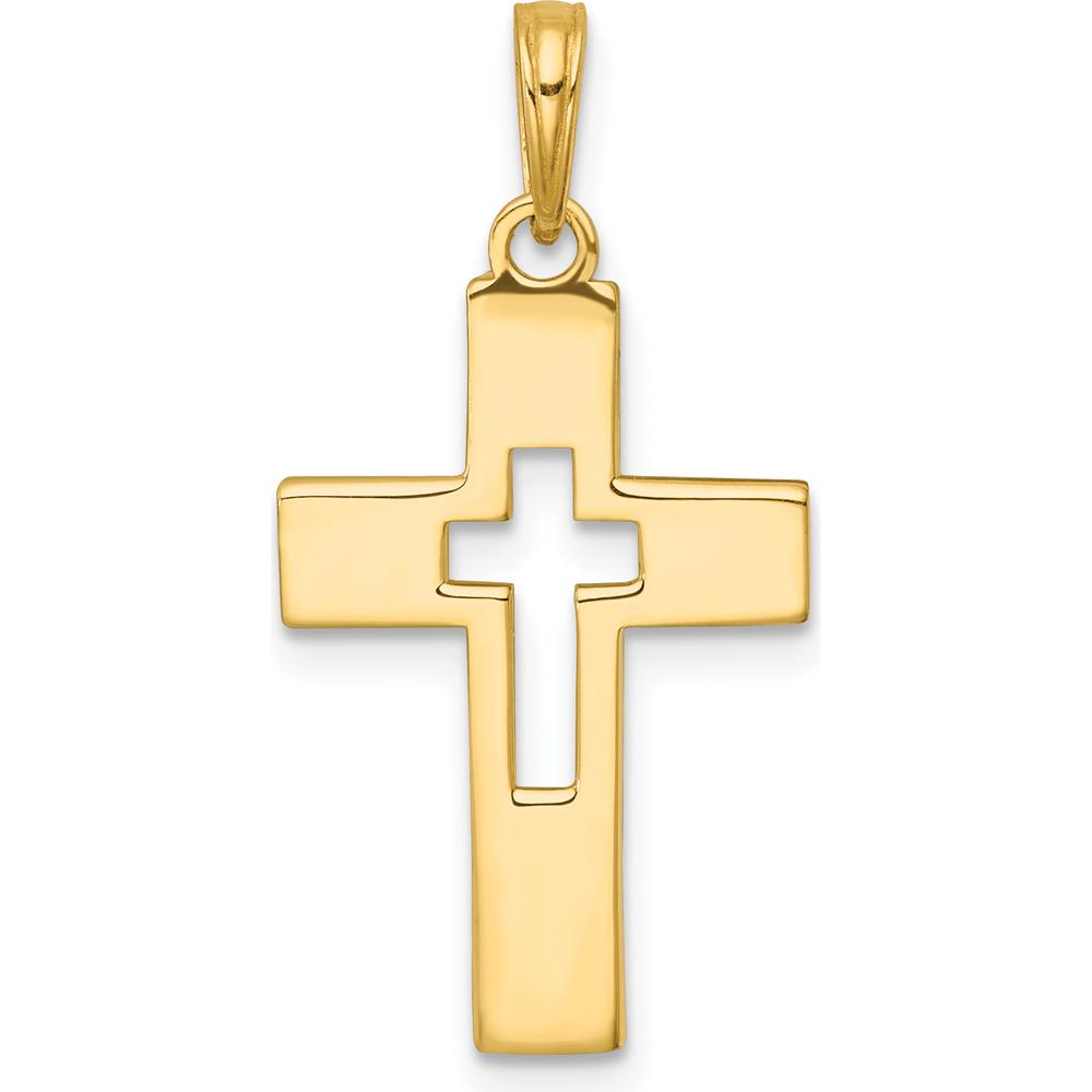 14K Yellow Gold Polished Textured Latin Cross Charm Pendant - 26.4mm Length by Oro Pregiato