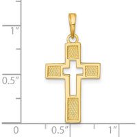 14K Yellow Gold Polished Textured Latin Cross Charm Pendant - 26.4mm Length by Oro Pregiato