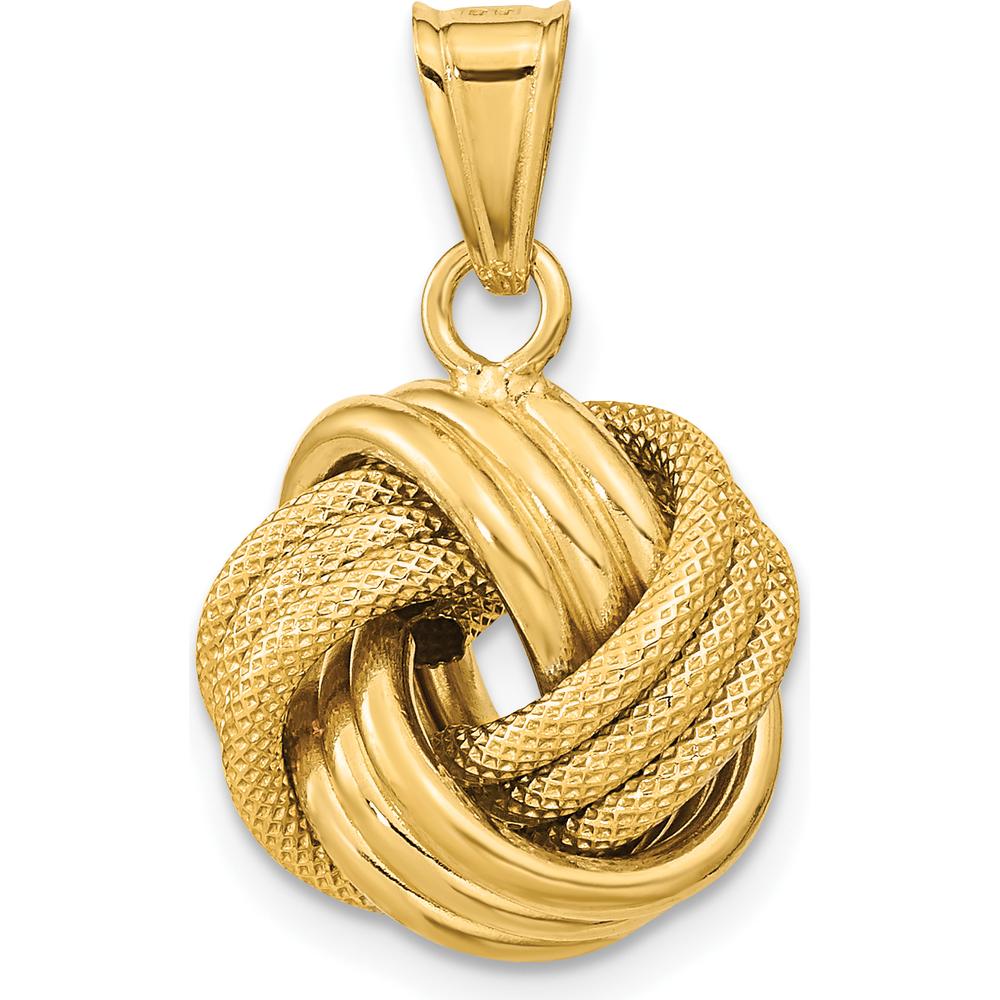 14K Yellow Gold Polished Textured Love Knot Pendant - 18mm Length by 0