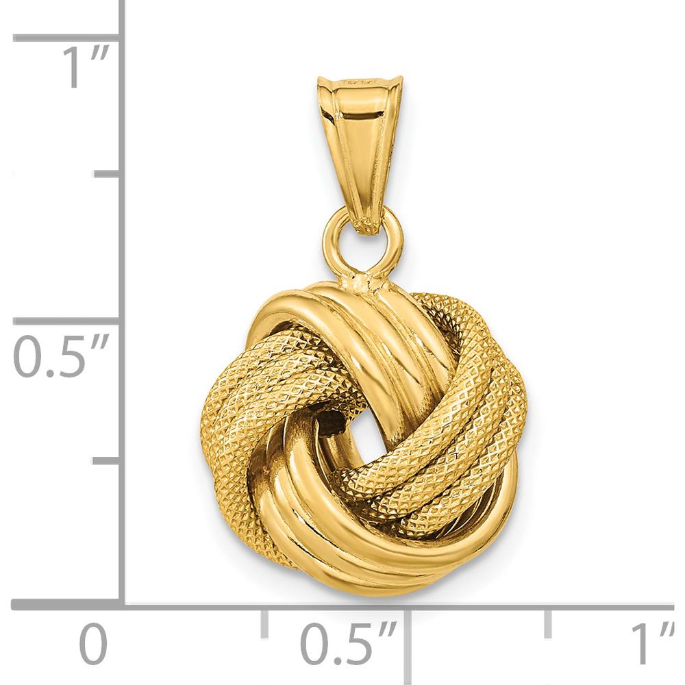 14K Yellow Gold Polished Textured Love Knot Pendant - 18mm Length by 0
