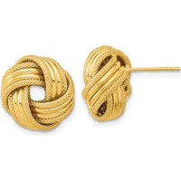 14K Yellow Gold Polished Textured Love Knot Post Earrings - 14mm Length by 0