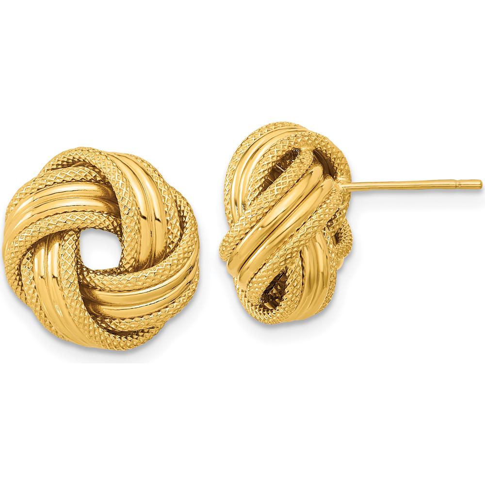 14K Yellow Gold Polished Textured Love Knot Post Earrings - 14mm Length by 0