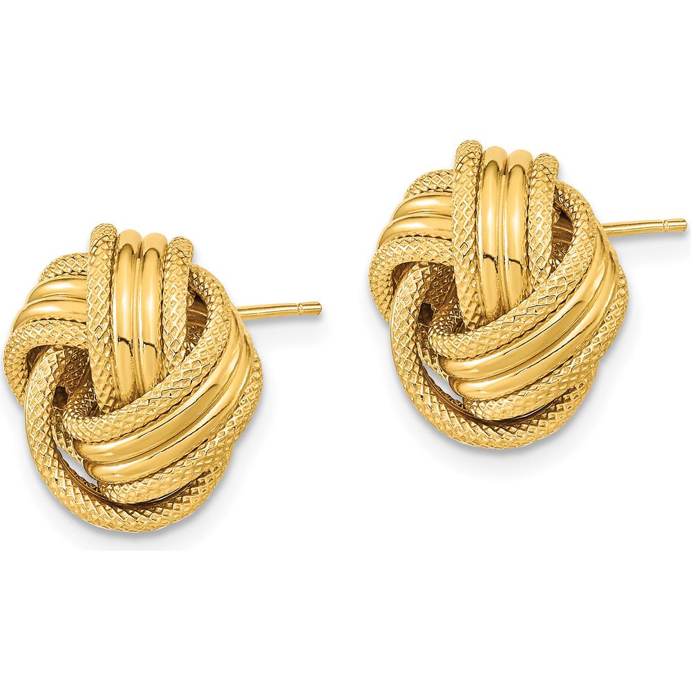 14K Yellow Gold Polished Textured Love Knot Post Earrings - 14mm Length by 0