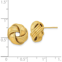 14K Yellow Gold Polished Textured Love Knot Post Earrings - 14mm Length by 0