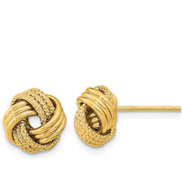 14K Yellow Gold Polished Textured Love Knot Stud Earrings - 10mm Length by 0