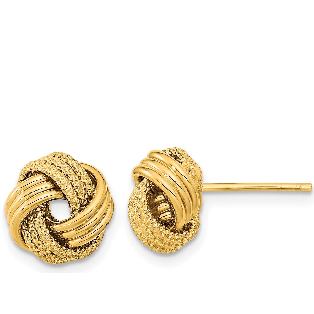14K Yellow Gold Polished Textured Love Knot Stud Earrings - 10mm Length by 0