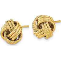 14K Yellow Gold Polished Textured Love Knot Stud Earrings - 10mm Length by 0