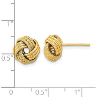 14K Yellow Gold Polished Textured Love Knot Stud Earrings - 10mm Length by 0