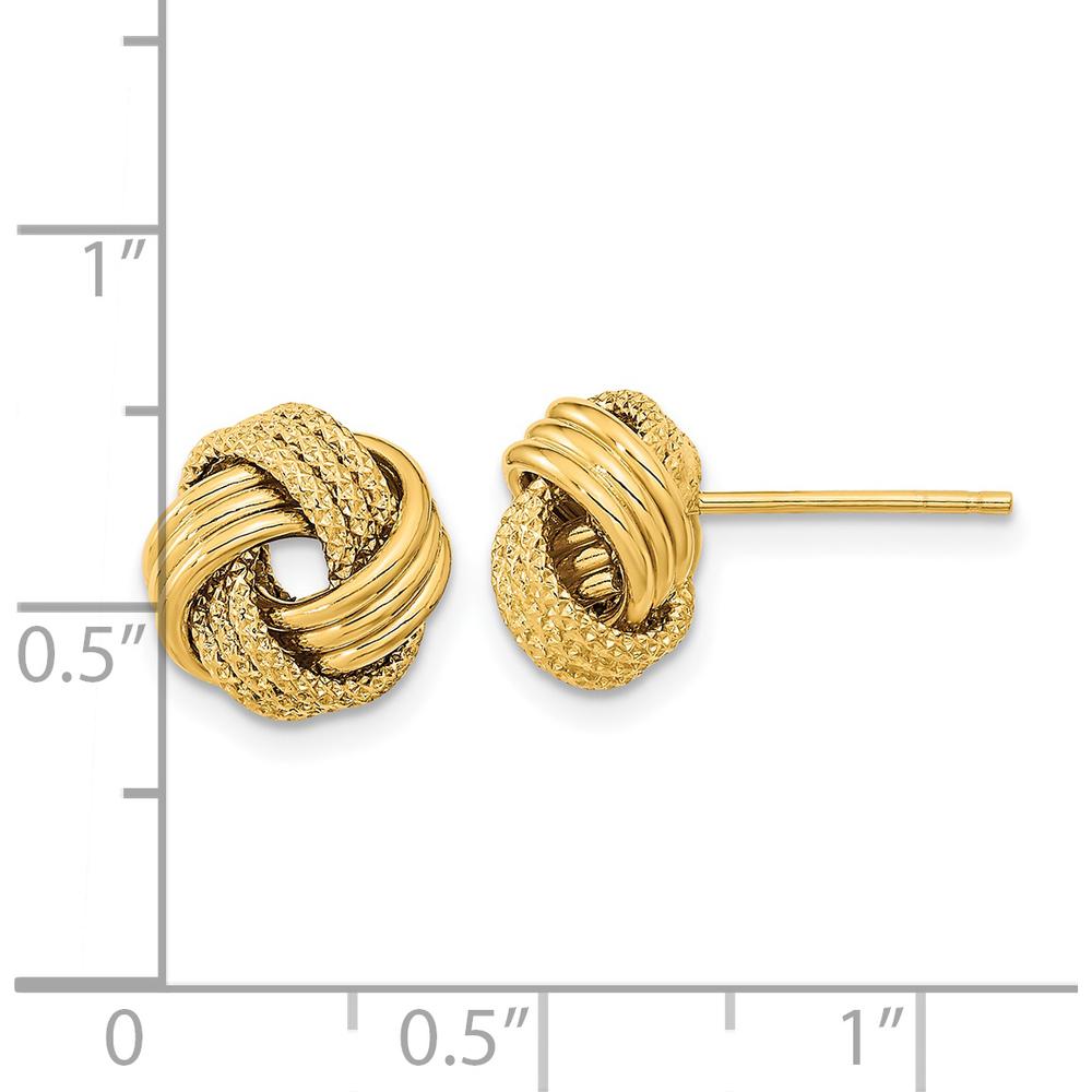 14K Yellow Gold Polished Textured Love Knot Stud Earrings - 10mm Length by 0