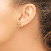 14K Yellow Gold Polished Textured Love Knot Stud Earrings - 10mm Length by 0