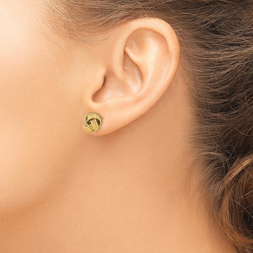 14K Yellow Gold Polished Textured Love Knot Stud Earrings - 10mm Length by 0