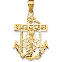 14K Yellow Gold Polished Textured Mariners Crucifix Pendant - 31.5mm Length by Oro Pregiato