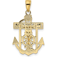 14K Yellow Gold Polished Textured Mariners Crucifix Pendant - 31.5mm Length by Oro Pregiato