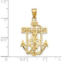 14K Yellow Gold Polished Textured Mariners Crucifix Pendant - 31.5mm Length by Oro Pregiato
