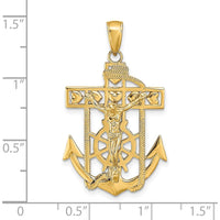 14K Yellow Gold Polished Textured Mariners Crucifix Pendant - 35.5mm Length by Oro Pregiato