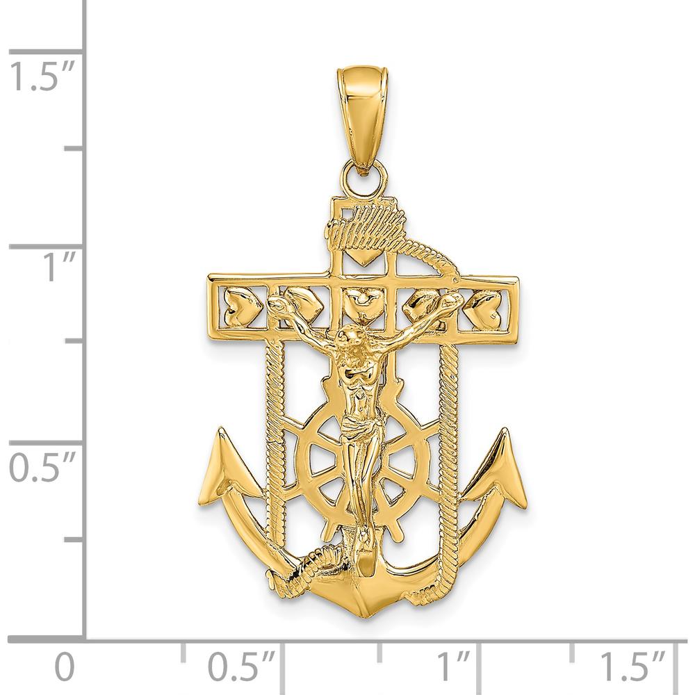 14K Yellow Gold Polished Textured Mariners Crucifix Pendant - 35.5mm Length by Oro Pregiato