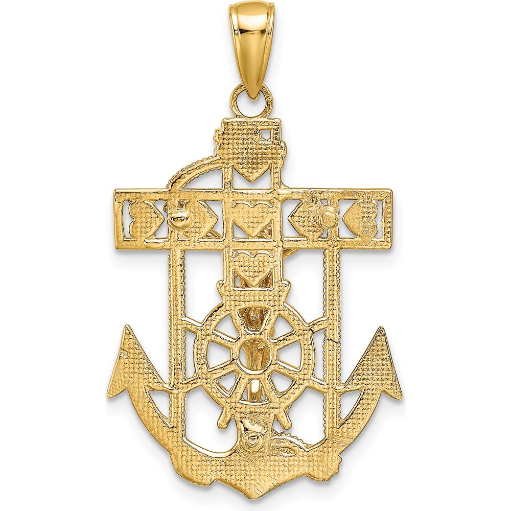 14K Yellow Gold Polished Textured Mariners Crucifix Pendant - 35.5mm Length by Oro Pregiato