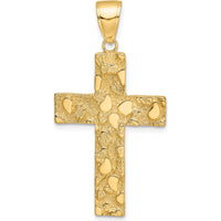 14K Yellow Gold Polished Textured Nugget Style Cross Pendant - 41.75mm Length, 21.6mm Width by Oro Pregiato