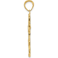 14K Yellow Gold Polished Textured Nugget Style Cross Pendant - 41.75mm Length, 21.6mm Width by Oro Pregiato