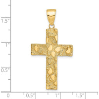 14K Yellow Gold Polished Textured Nugget Style Cross Pendant - 41.75mm Length, 21.6mm Width by Oro Pregiato
