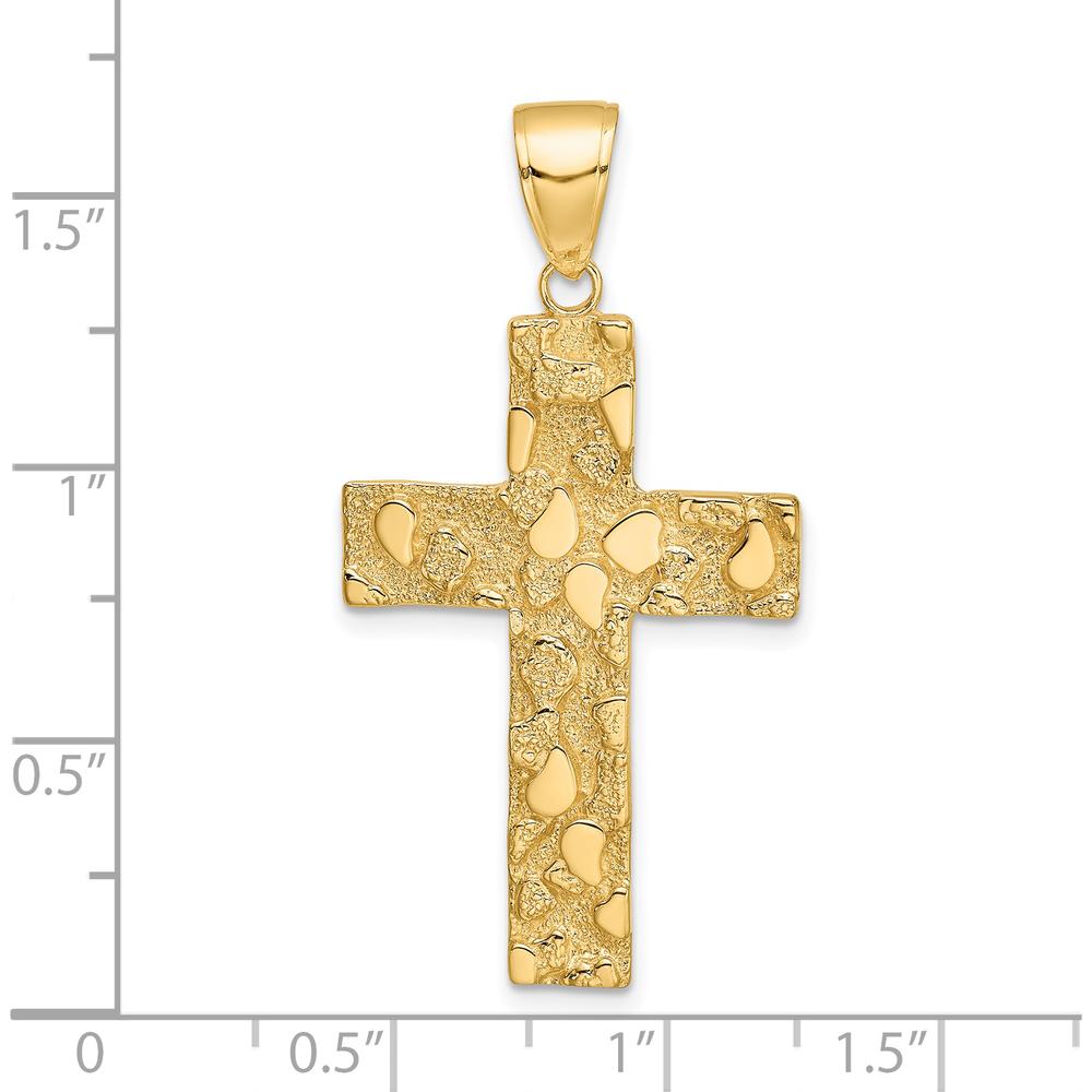 14K Yellow Gold Polished Textured Nugget Style Cross Pendant - 41.75mm Length, 21.6mm Width by Oro Pregiato