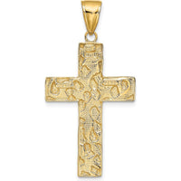 14K Yellow Gold Polished Textured Nugget Style Cross Pendant - 41.75mm Length, 21.6mm Width by Oro Pregiato