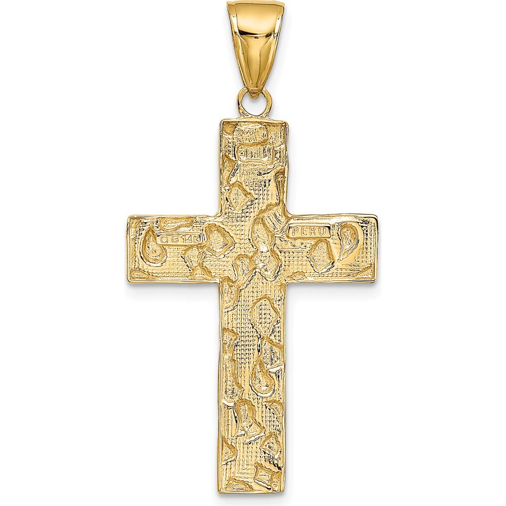 14K Yellow Gold Polished Textured Nugget Style Cross Pendant - 41.75mm Length, 21.6mm Width by Oro Pregiato