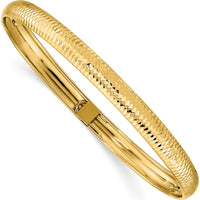 14K Yellow Gold Polished Textured Oval Bangle Bracelet - Flexible, 6.15mm Width by Oro Pregiato