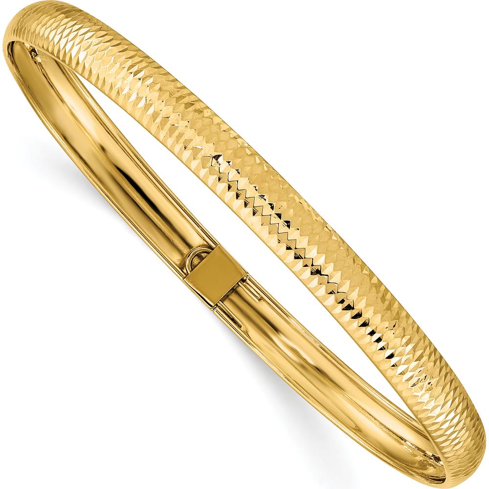 14K Yellow Gold Polished Textured Oval Bangle Bracelet - Flexible, 6.15mm Width by Oro Pregiato