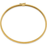 14K Yellow Gold Polished Textured Oval Bangle Bracelet - Flexible, 6.15mm Width by Oro Pregiato