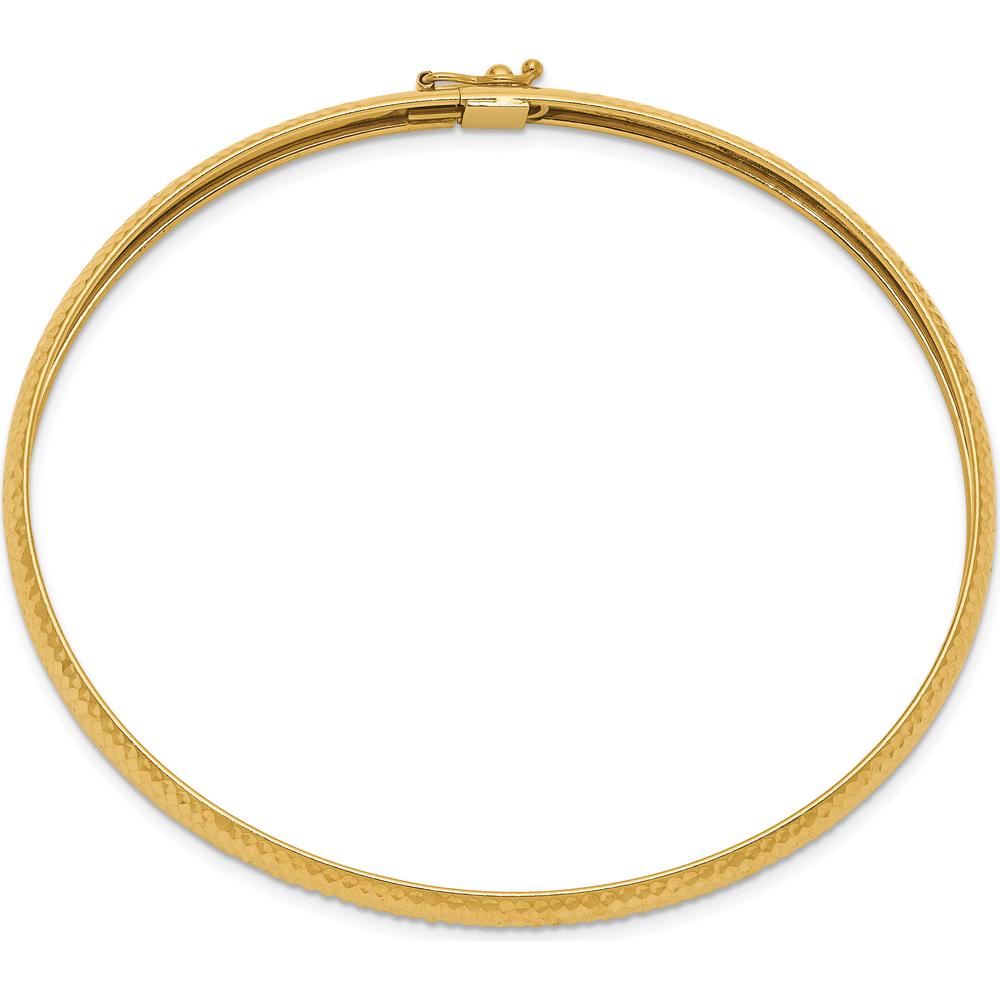 14K Yellow Gold Polished Textured Oval Bangle Bracelet - Flexible, 6.15mm Width by Oro Pregiato