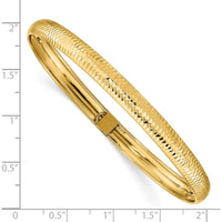 14K Yellow Gold Polished Textured Oval Bangle Bracelet - Flexible, 6.15mm Width by Oro Pregiato