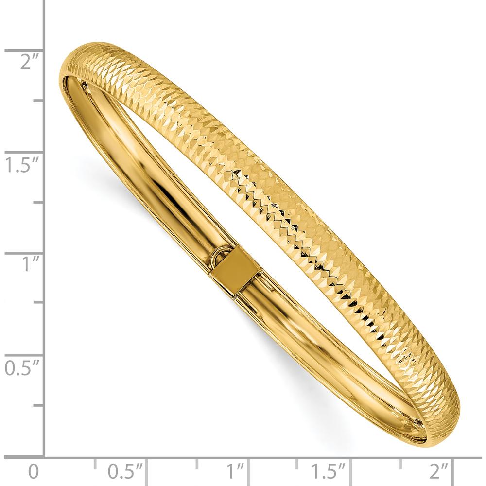14K Yellow Gold Polished Textured Oval Bangle Bracelet - Flexible, 6.15mm Width by Oro Pregiato