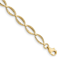 14K Yellow Gold Polished Textured Oval Link Bracelet - 7.25" Length by Oro Pregiato