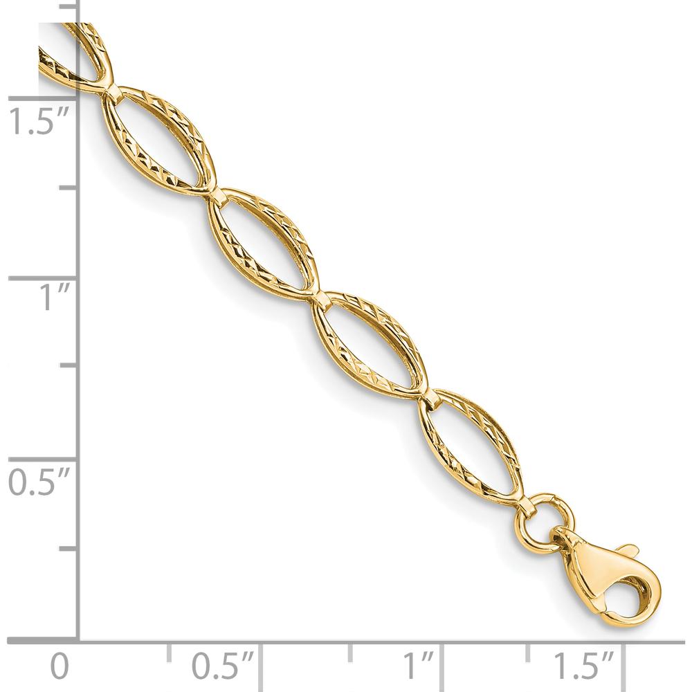 14K Yellow Gold Polished Textured Oval Link Bracelet - 7.25" Length by Oro Pregiato
