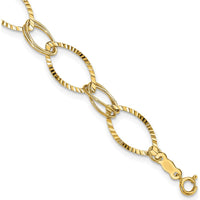14K Yellow Gold Polished Textured Oval Link Bracelet - 7.25" Length by 0