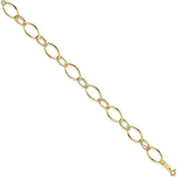 14K Yellow Gold Polished Textured Oval Link Bracelet - 7.25" Length by 0
