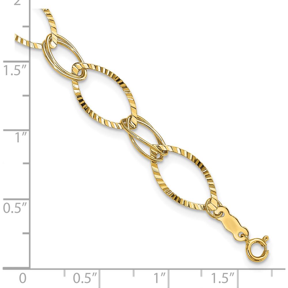 14K Yellow Gold Polished Textured Oval Link Bracelet - 7.25" Length by 0