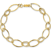14K Yellow Gold Polished Textured Oval Link Bracelet - 7.25" Length by 0