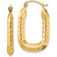 14K Yellow Gold Polished Textured Rectangle Hoop Earrings by 0