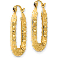14K Yellow Gold Polished Textured Rectangle Hoop Earrings by 0