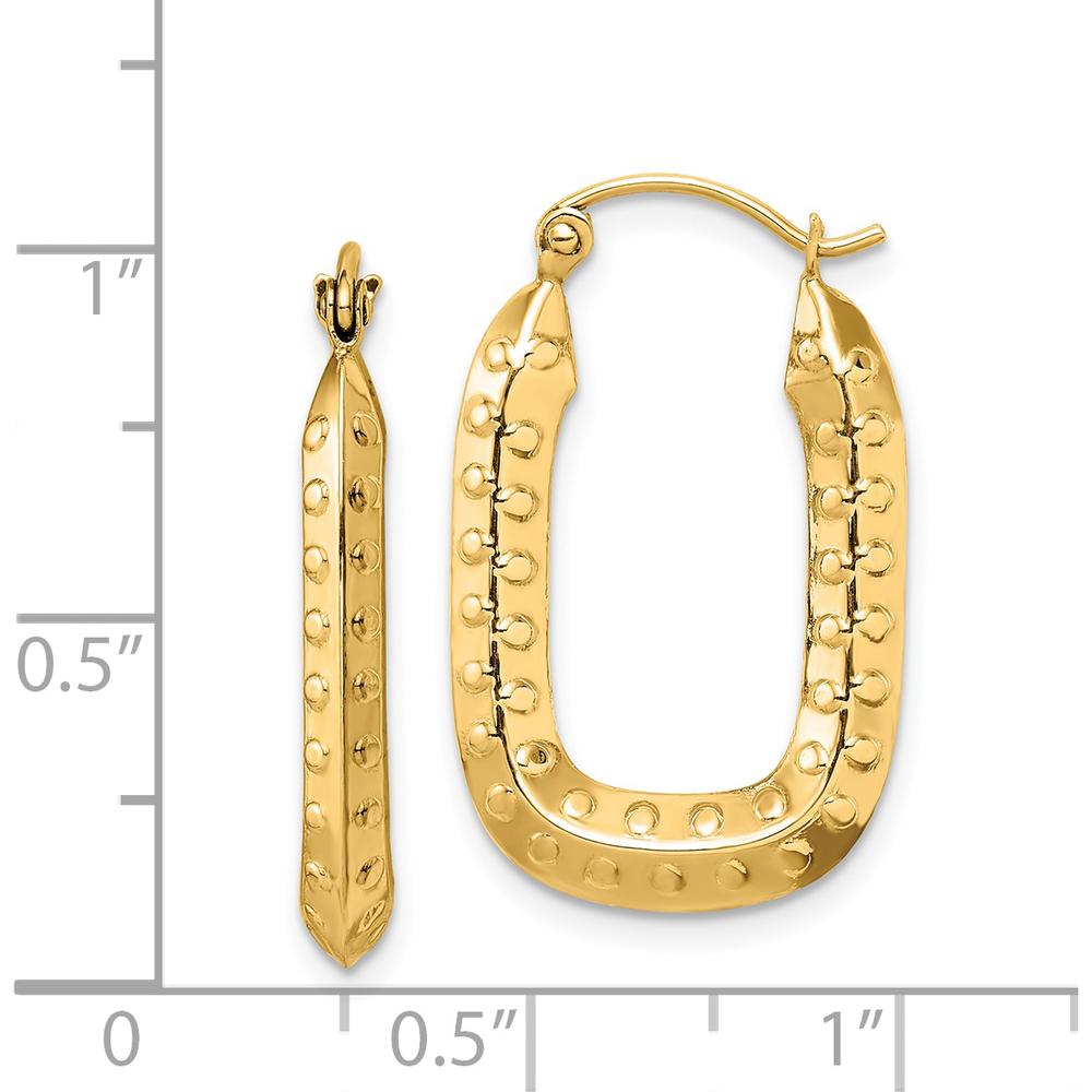 14K Yellow Gold Polished Textured Rectangle Hoop Earrings by 0