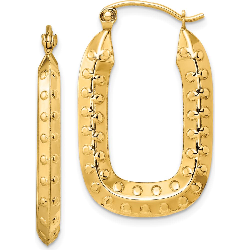 14K Yellow Gold Polished Textured Rectangular Hoop Earrings by 0