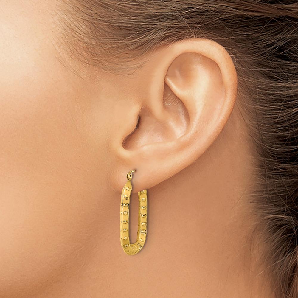 14K Yellow Gold Polished Textured Rectangular Hoop Earrings by 0