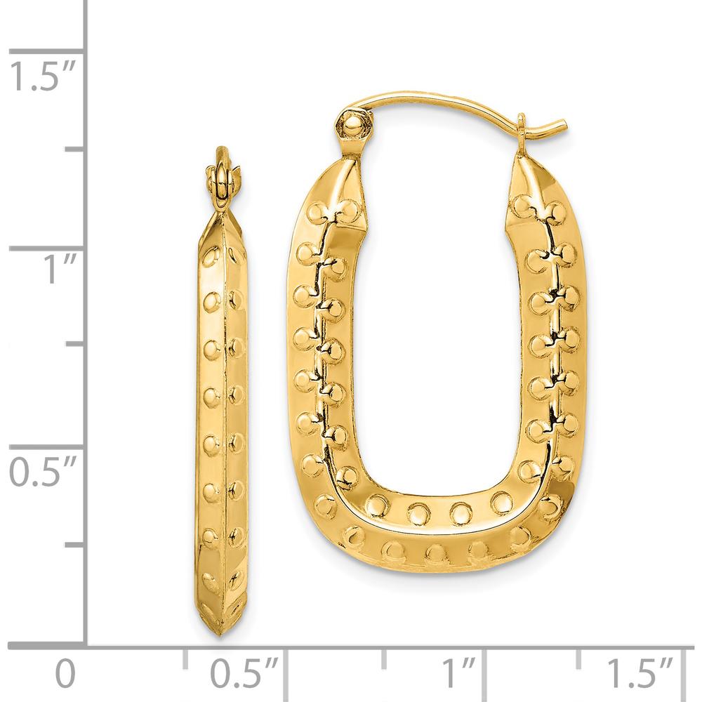 14K Yellow Gold Polished Textured Rectangular Hoop Earrings by 0